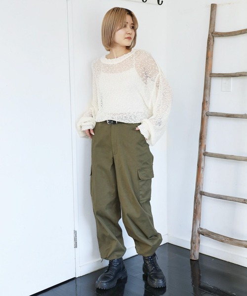 PBLIM（ページボーイリム）の「PAGEBOYLIM/ポコポコシアーニット（ニット/セーター・レディース・グリーン/オフホワイト/ブラック・FREE）」の10枚目の写真