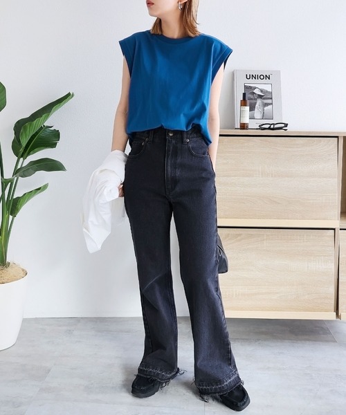 andme(アンドミー)の「オーバーサイズロング丈ノースリーブトップス(Tシャツ/カットソー・レディース・オフホワイト/チャコールグレー/ブラック/ベージュ/オートミール/ブルー系その他・M)」の12枚目の写真