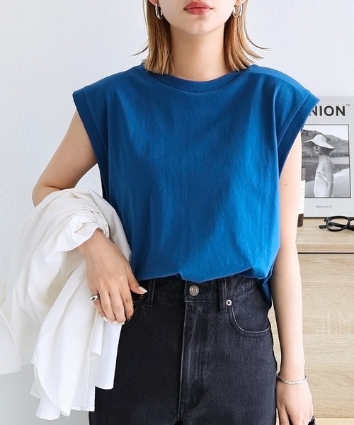 andme(アンドミー)の「オーバーサイズロング丈ノースリーブトップス(Tシャツ/カットソー・レディース・オフホワイト/チャコールグレー/ブラック/ベージュ/オートミール/ブルー系その他・M)」の10枚目の写真