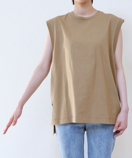 andme(アンドミー)の「オーバーサイズロング丈ノースリーブトップス(Tシャツ/カットソー・レディース・オフホワイト/チャコールグレー/ブラック/ベージュ/オートミール/ブルー系その他・M)」の13枚目の写真