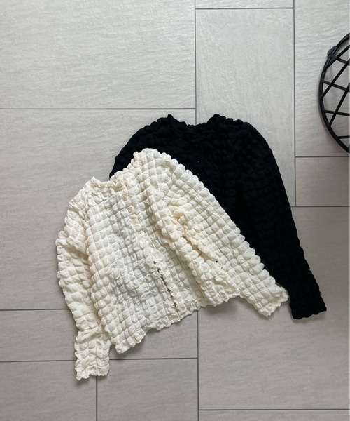 y/m by misato（イムバイミサト）の「ポコポコカーデ（カーディガン/ボレロ・レディース・ブラック/アイボリー・FREE）」の5枚目の写真