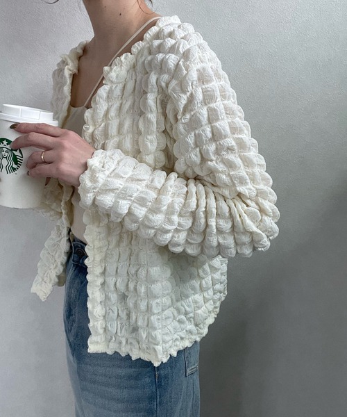 y/m by misato（イムバイミサト）の「ポコポコカーデ（カーディガン/ボレロ・レディース・ブラック/アイボリー・FREE）」の11枚目の写真