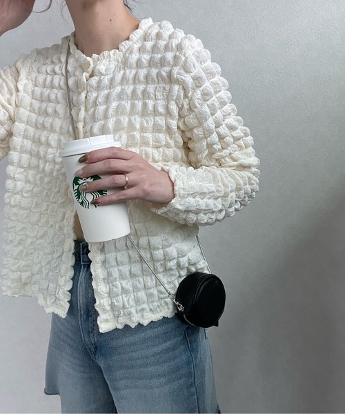 y/m by misato（イムバイミサト）の「ポコポコカーデ（カーディガン/ボレロ・レディース・ブラック/アイボリー・FREE）」の9枚目の写真