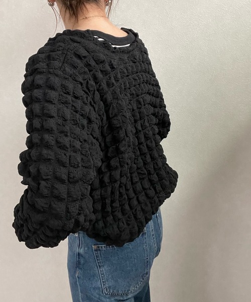 y/m by misato（イムバイミサト）の「ポコポコカーデ（カーディガン/ボレロ・レディース・ブラック/アイボリー・FREE）」の3枚目の写真