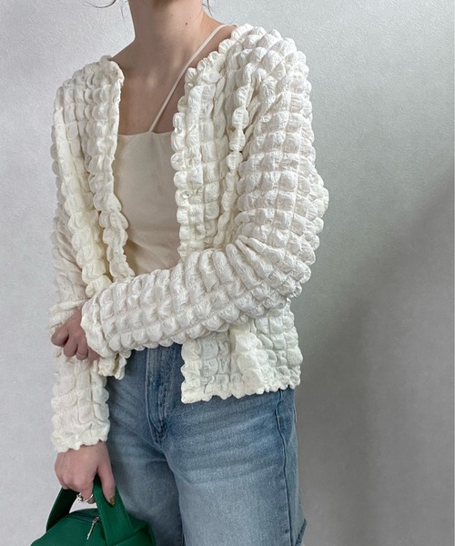 y/m by misato（イムバイミサト）の「ポコポコカーデ（カーディガン/ボレロ・レディース・ブラック/アイボリー・FREE）」の4枚目の写真