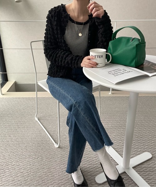 y/m by misato（イムバイミサト）の「ポコポコカーデ（カーディガン/ボレロ・レディース・ブラック/アイボリー・FREE）」の13枚目の写真