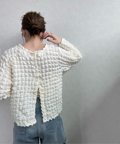 y/m by misato（イムバイミサト）の「ポコポコカーデ（カーディガン/ボレロ・レディース・ブラック/アイボリー・FREE）」の15枚目の写真