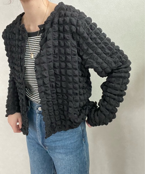 y/m by misato（イムバイミサト）の「ポコポコカーデ（カーディガン/ボレロ・レディース・ブラック/アイボリー・FREE）」の8枚目の写真