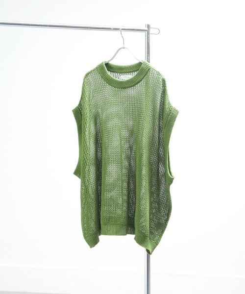 NILWAY(ニルウェイ)の「透かし編みシアーコットンニットベスト(ベスト・メンズ・ライトグレー/ライトブルー/ブラック/ライトグリーン・MEDIUM/LARGE)」の1枚目の写真