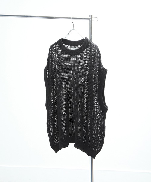 NILWAY(ニルウェイ)の「透かし編みシアーコットンニットベスト(ベスト・メンズ・ライトグレー/ライトブルー/ブラック/ライトグリーン・MEDIUM/LARGE)」の9枚目の写真