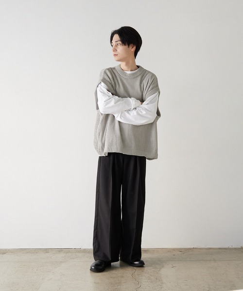 NILWAY(ニルウェイ)の「透かし編みシアーコットンニットベスト(ベスト・メンズ・ライトグレー/ライトブルー/ブラック/ライトグリーン・MEDIUM/LARGE)」の5枚目の写真