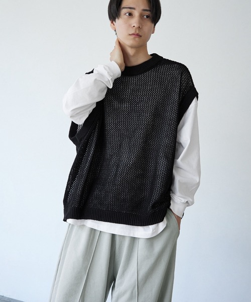 NILWAY(ニルウェイ)の「透かし編みシアーコットンニットベスト(ベスト・メンズ・ライトグレー/ライトブルー/ブラック/ライトグリーン・MEDIUM/LARGE)」の19枚目の写真