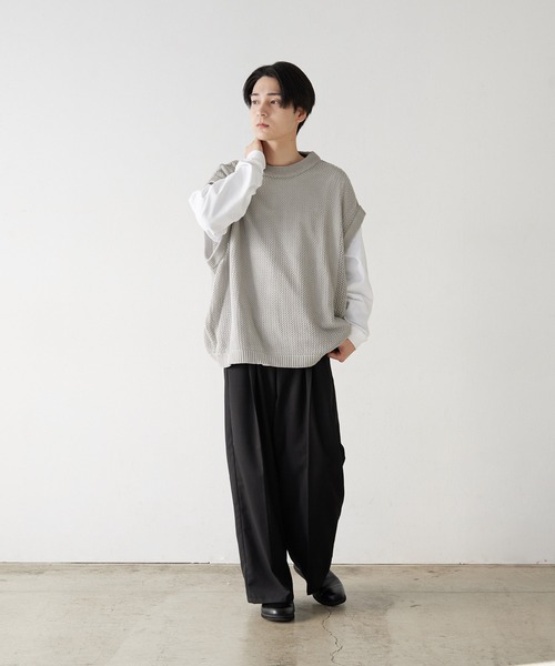 NILWAY(ニルウェイ)の「透かし編みシアーコットンニットベスト(ベスト・メンズ・ライトグレー/ライトブルー/ブラック/ライトグリーン・MEDIUM/LARGE)」の12枚目の写真