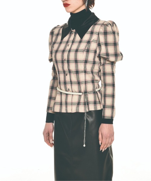 パフスリーブチェックシャツブラウス/Puff Sleeve Plaid Shirt【LA POMME petit/ラポミ・プチ】