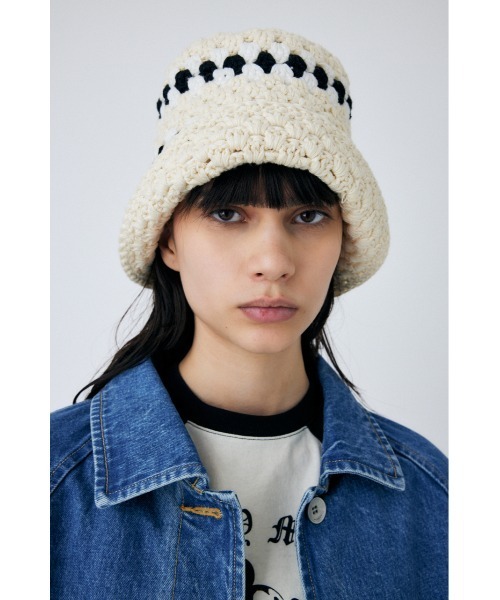 MOUSSY（マウジー）の「CROCHET KNIT HAT（ニットキャップ/ビーニー・レディース・ブラック/ホワイト系その他・FREE）」の2枚目の写真