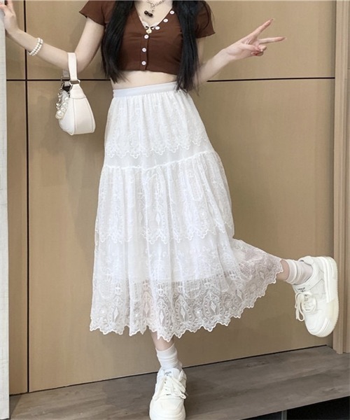 Dream garden(ドリームガーデン)の「刺繍レースフレアスカート(スカート・レディース・ブラック/ホワイト・S/M/L)」の10枚目の写真