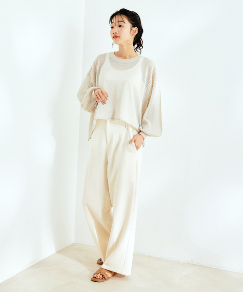 Jayro(ジャイロ)の「ストレッチジョーゼットワイドパンツ(その他パンツ・レディース・ホワイト系その他/ベージュ/ブラック・M)」の6枚目の写真
