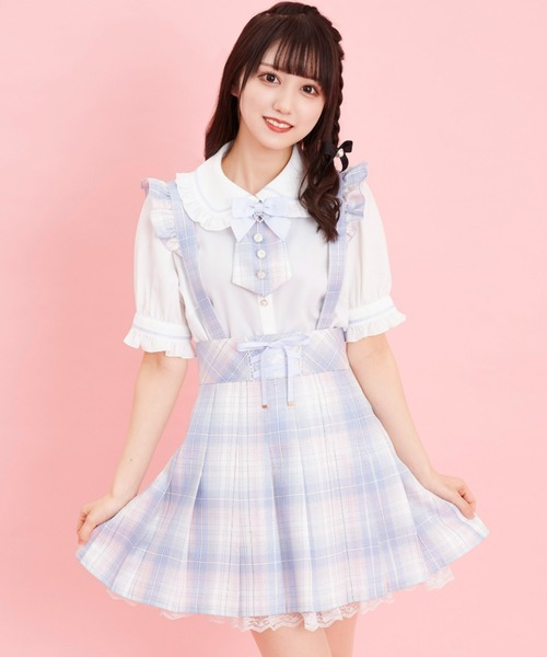 Secret Honey(シークレットハニー)の「レースアッププリーツスカート(スカート・レディース・ブルー/ブラック・MEDIUM)」の2枚目の写真