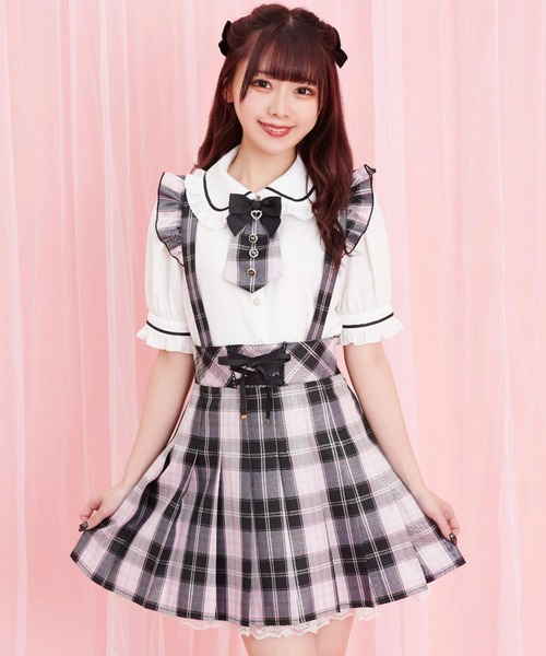 Secret Honey(シークレットハニー)の「レースアッププリーツスカート(スカート・レディース・ブルー/ブラック・MEDIUM)」の1枚目の写真