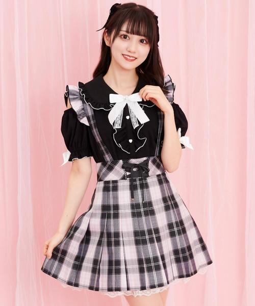 Secret Honey(シークレットハニー)の「レースアッププリーツスカート(スカート・レディース・ブルー/ブラック・MEDIUM)」の9枚目の写真