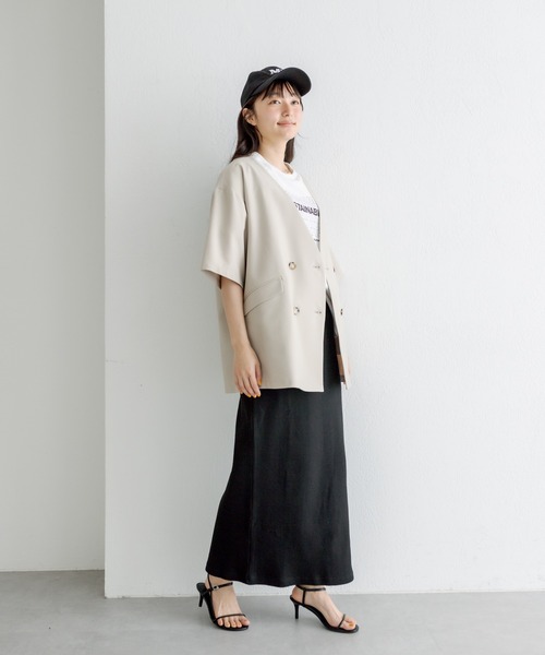 PUAL CE CIN（ピュアルセシン）の「【Du noir】ハーフスリーブジャケット（ノーカラージャケット・レディース・ブラック/ベージュ・FREE）」の6枚目の写真