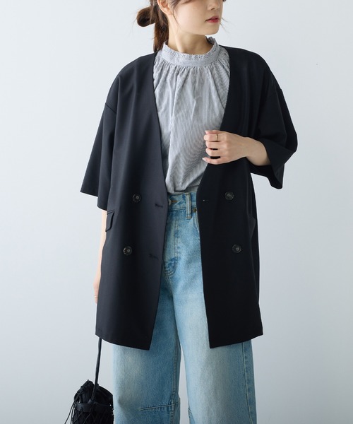 PUAL CE CIN（ピュアルセシン）の「【Du noir】ハーフスリーブジャケット（ノーカラージャケット・レディース・ブラック/ベージュ・FREE）」の22枚目の写真