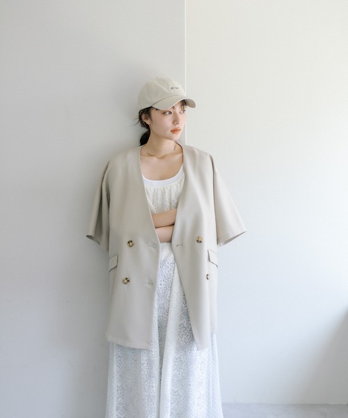 PUAL CE CIN（ピュアルセシン）の「【Du noir】ハーフスリーブジャケット（ノーカラージャケット・レディース・ブラック/ベージュ・FREE）」の11枚目の写真