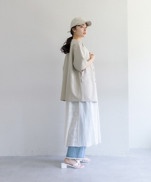 PUAL CE CIN（ピュアルセシン）の「【Du noir】ハーフスリーブジャケット（ノーカラージャケット・レディース・ブラック/ベージュ・FREE）」の12枚目の写真