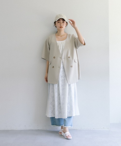 PUAL CE CIN（ピュアルセシン）の「【Du noir】ハーフスリーブジャケット（ノーカラージャケット・レディース・ブラック/ベージュ・FREE）」の13枚目の写真