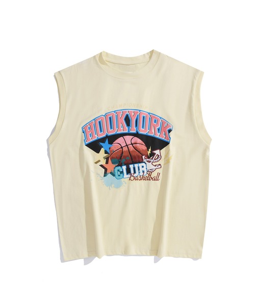 HOOK(フック)の「HOOK -original- アメカジバスケットボールプリント ノースリーブ Tシャツ (SS) (LR)(Tシャツ/カットソー・メンズ・ベージュ/ブラック・M/XL/L)」の6枚目の写真