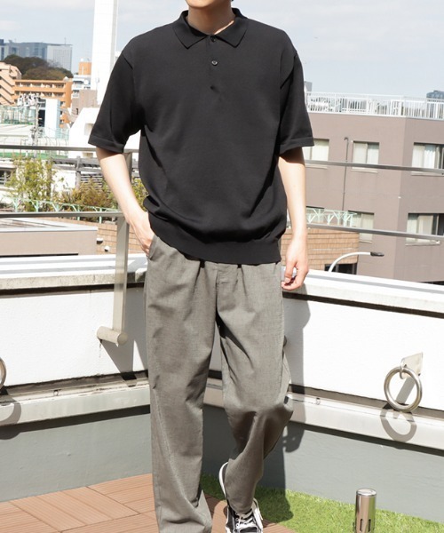 即日発送　chico ポロシャツニット　ネイビー DEKISUGI ハイゲージ サマーニットポロシャツ/ネイビー