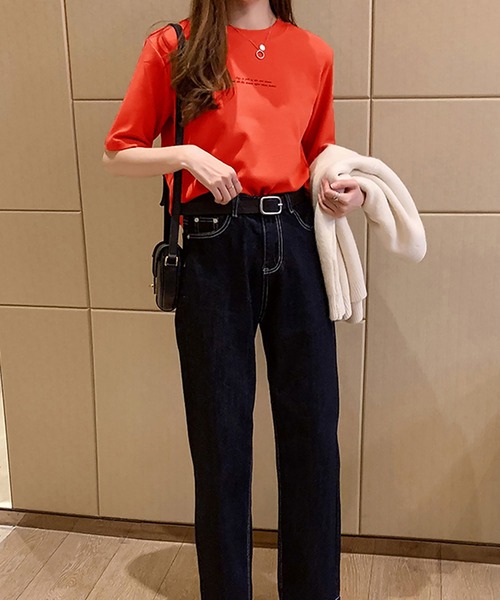 NinaetLina(ニナエリナ)の「英字ロゴ半袖ラウンドネックTシャツ(Tシャツ/カットソー・レディース・オレンジ/ホワイト/ダークグリーン/ブラック・FREE)」の8枚目の写真