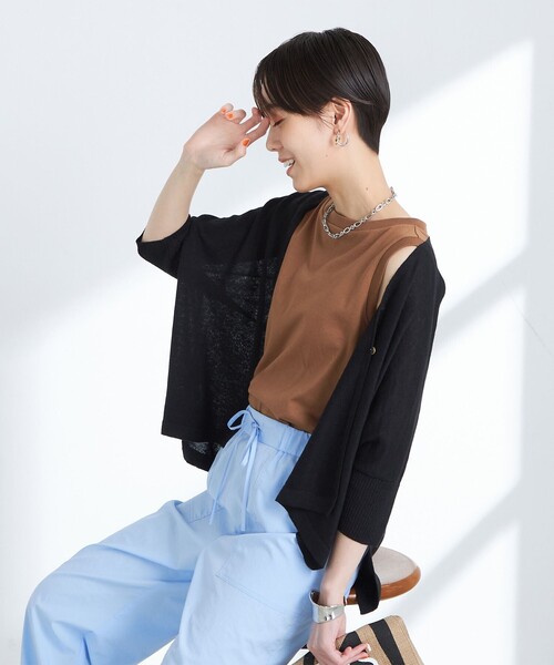 NOLLEY’S(ノーリーズ)の「《手洗い可能》フレンチリネンボレロカーディガン(カーディガン/ボレロ・レディース・ブラウン/オレンジ/オフホワイト/ブラック・FREE)」の3枚目の写真