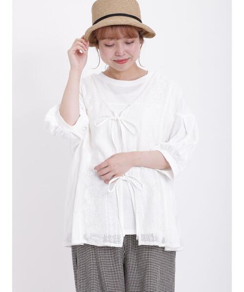 Samansa Mos2(サマンサ モスモス)の「【Lace collection】レース+ドビーノースリブラウス(シャツ/ブラウス・レディース・オフホワイト/ブラック・F)」の5枚目の写真