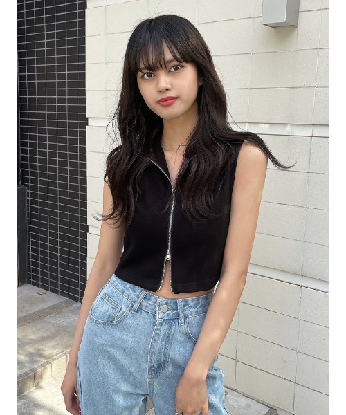 ENVYM（アンビー）の「Wジップトップス（Tシャツ/カットソー・レディース・ブラック/ホワイト・FREE）」の16枚目の写真