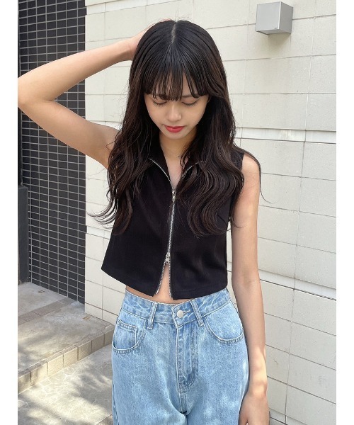 ENVYM（アンビー）の「Wジップトップス（Tシャツ/カットソー・レディース・ブラック/ホワイト・FREE）」の11枚目の写真