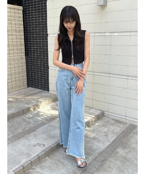 ENVYM（アンビー）の「Wジップトップス（Tシャツ/カットソー・レディース・ブラック/ホワイト・FREE）」の4枚目の写真