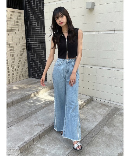 ENVYM（アンビー）の「Wジップトップス（Tシャツ/カットソー・レディース・ブラック/ホワイト・FREE）」の22枚目の写真