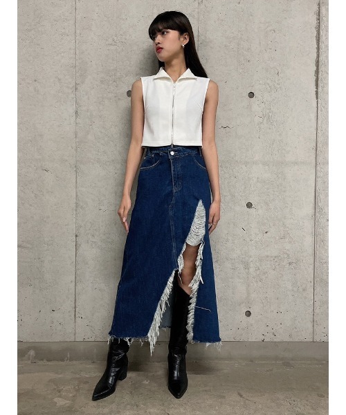 ENVYM（アンビー）の「Wジップトップス（Tシャツ/カットソー・レディース・ブラック/ホワイト・FREE）」の13枚目の写真