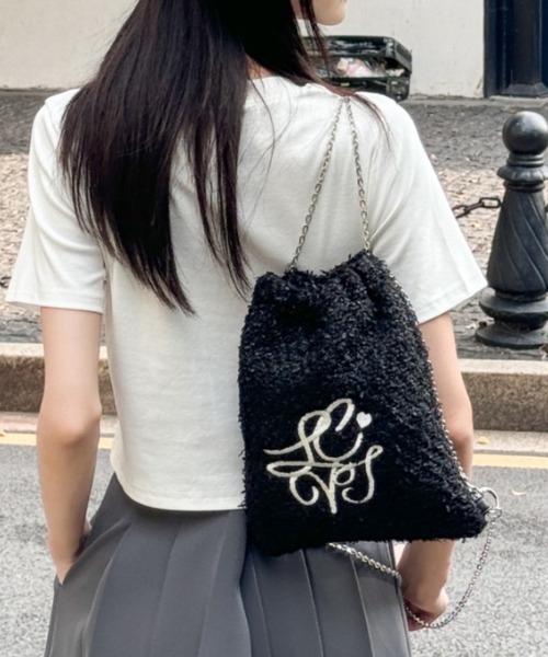良品　トリーバーチ　リュック　ツイード　バックパック チェーン　　保存袋 Tory Burch - 未使用級 保存袋付 TORY BURCH 総柄 リュック 巾着