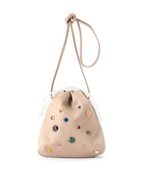 LOPASS（ロパス）の「ビーズ付け巾着ショルダーバッグ（ショルダーバッグ・レディース・ベージュ/ブラック・FREE）」の6枚目の写真