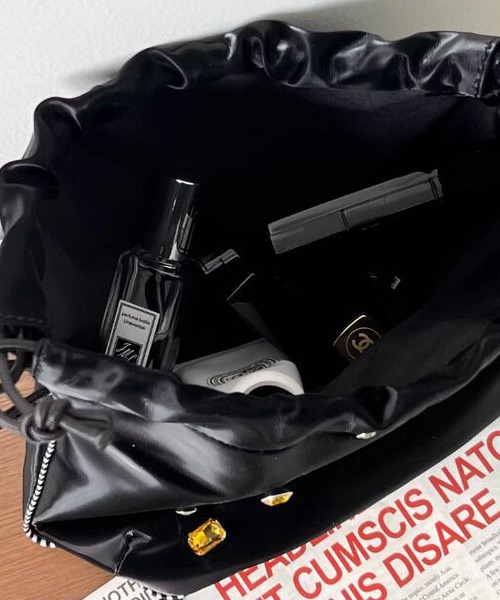 LOPASS（ロパス）の「ビーズ付け巾着ショルダーバッグ（ショルダーバッグ・レディース・ベージュ/ブラック・FREE）」の10枚目の写真