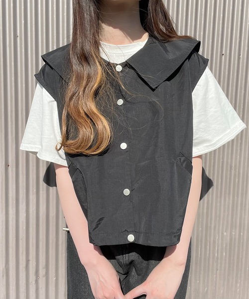 Nana(ナナ)の「ビッグカラーベスト(ベスト・レディース・ベージュ/ブラック・FREE)」の6枚目の写真