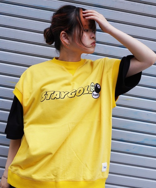 STAY GOLD(ステイゴールド)の「【STAYGOLD】ワッペン刺繍 スウェット ビッグベスト / Embroidered patch Sweatshirt Big vest(ベスト・メンズ・ホワイト系/グリーン/スミクロ/イエロー・FREE)」の4枚目の写真