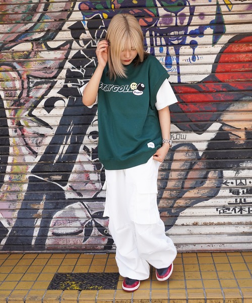 STAY GOLD(ステイゴールド)の「【STAYGOLD】ワッペン刺繍 スウェット ビッグベスト / Embroidered patch Sweatshirt Big vest(ベスト・メンズ・ホワイト系/グリーン/スミクロ/イエロー・FREE)」の7枚目の写真