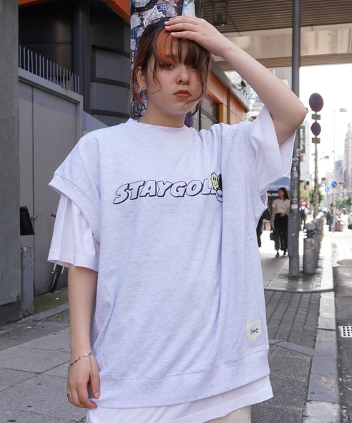 STAY GOLD(ステイゴールド)の「【STAYGOLD】ワッペン刺繍 スウェット ビッグベスト / Embroidered patch Sweatshirt Big vest(ベスト・メンズ・ホワイト系/グリーン/スミクロ/イエロー・FREE)」の5枚目の写真