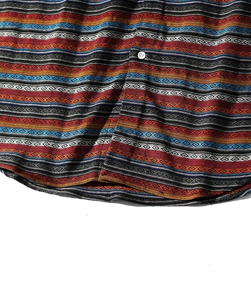 JOKER(ジョーカー)の「ネイティブ柄半袖シャツ ビッグシルエット オーバーサイズシャツ 総柄 ボーダー トップス 春服(シャツ/ブラウス・メンズ・ブラック/グリーン・M/L)」の7枚目の写真