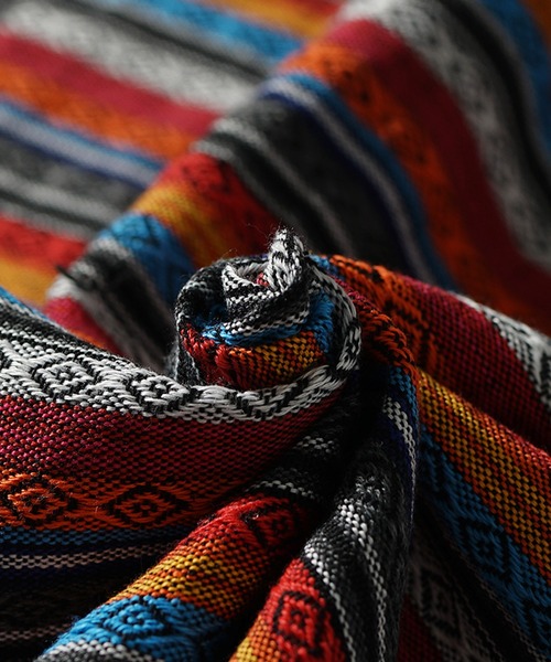 JOKER(ジョーカー)の「ネイティブ柄半袖シャツ ビッグシルエット オーバーサイズシャツ 総柄 ボーダー トップス 春服(シャツ/ブラウス・メンズ・ブラック/グリーン・M/L)」の5枚目の写真