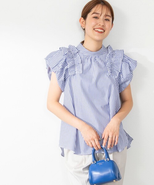 NOLLEY’S(ノーリーズ)の「スタンドカラーフリルブラウス(シャツ/ブラウス・レディース・ブラック/サーモンピンク/ブルー系その他3/キャメル・38)」の21枚目の写真
