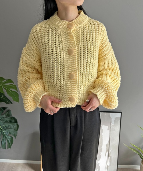 セール】キャンディボタンローゲージショートカーディガン